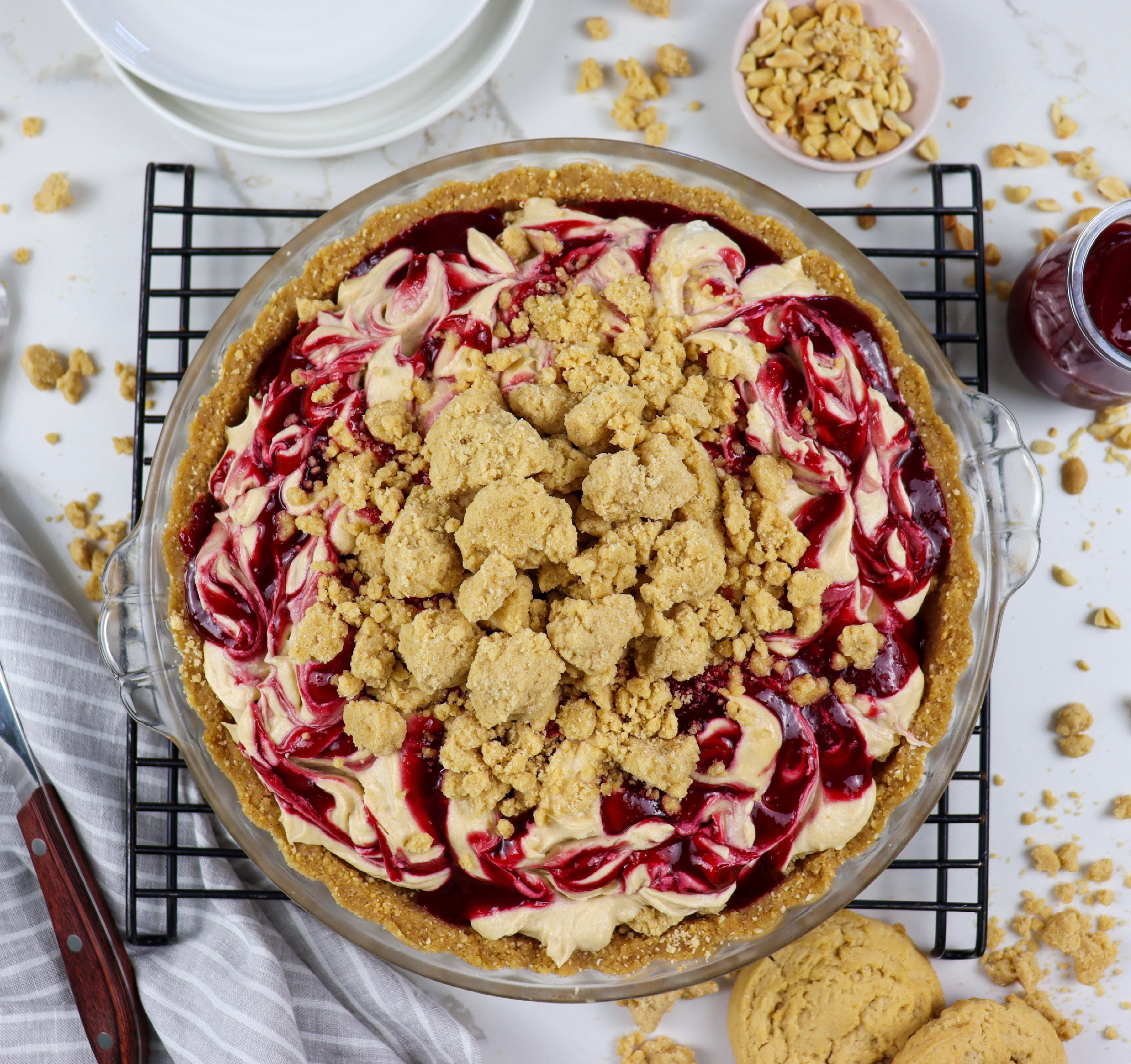 Peanut butter and jelly pie with ingredients
