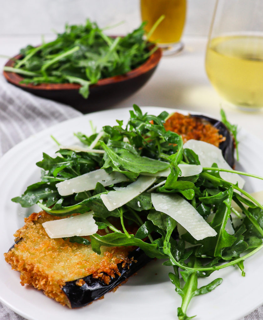 eggplant milanese with arugula salad