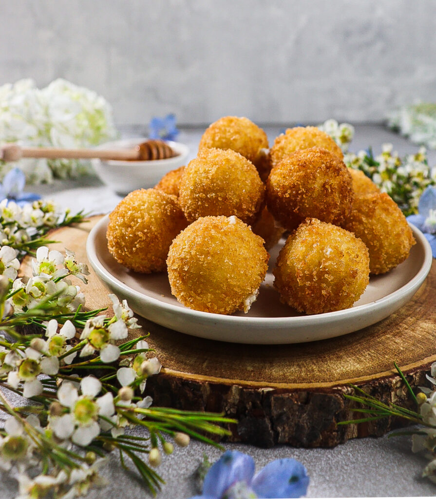 fried goat cheese balls,
dried fennel pollen
