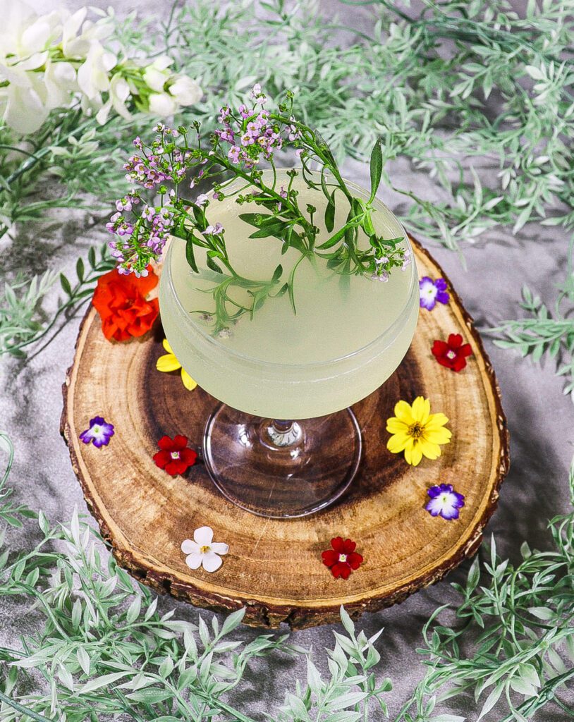 woodland realm cocktail, gin and chartreuse, fir simple syrup