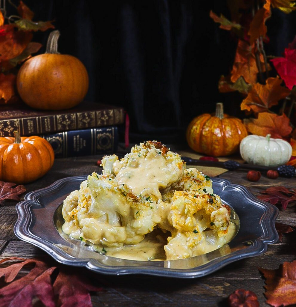 baked cauliflower with cheese, sides for a roast, harry potter feast