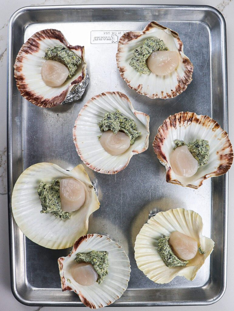 scallops with seaweed butter, baked scallop recipe