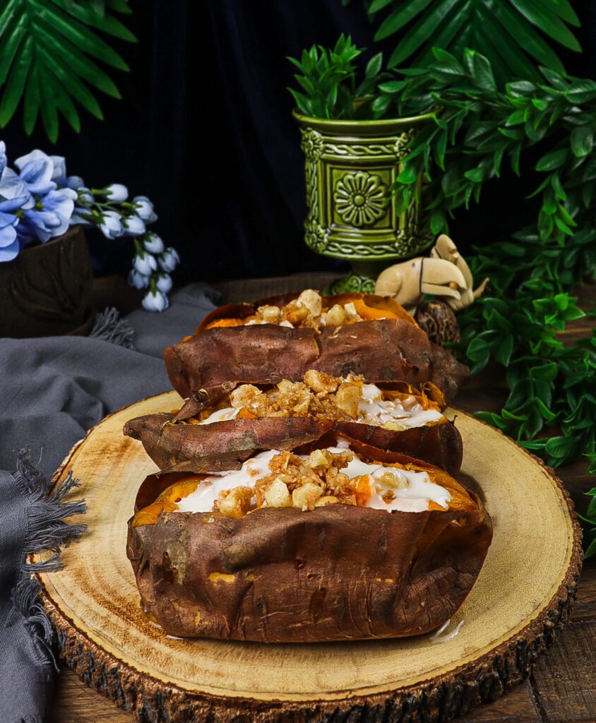 baked yams with coconut butter, peter pan themed food