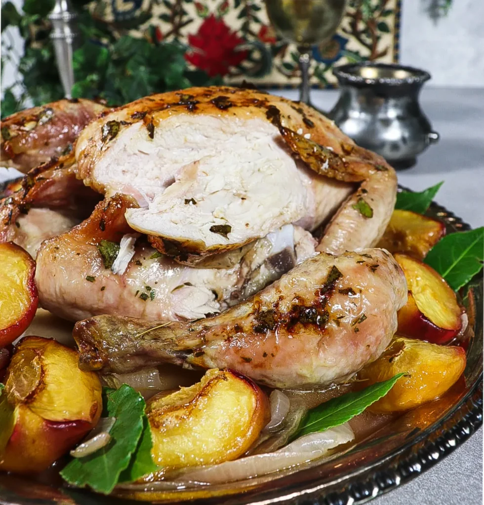baked chicken and peaches, middle earth recipes, lord of the rings inspired recipes