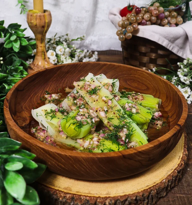 Leeks with Sherry Shallot Vinaigrette