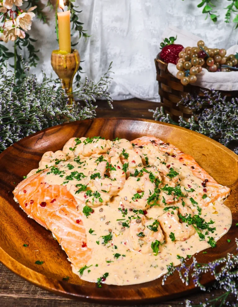 Pink Peppercorn Salmon with Shrimp