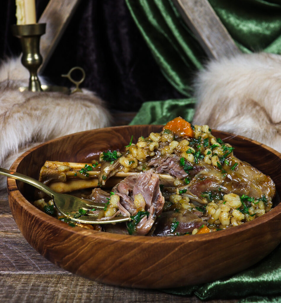 slow cooked lamb shanks recipe, barley, rohan feast