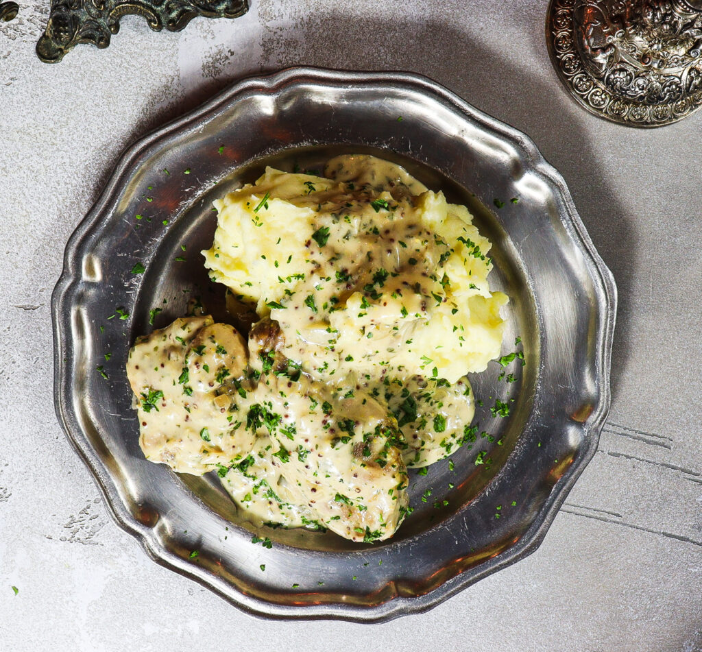 rabbit with mustard sauce, braised rabbit