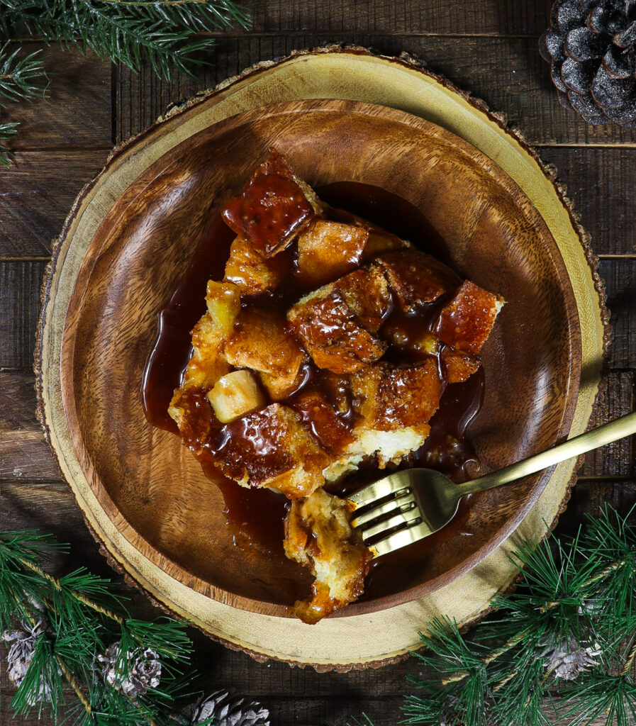 cardamom bread pudding, bread pudding with caramel sauce