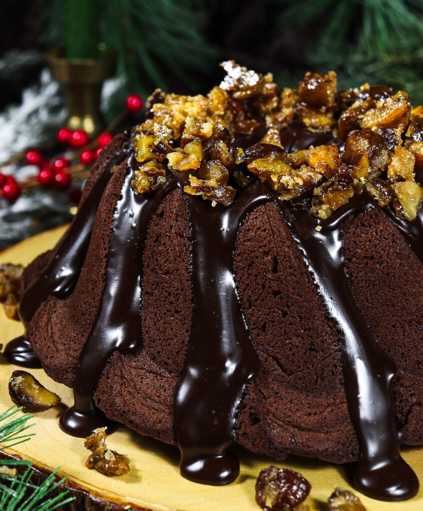 chocolate christmas bundt cake, winter solstice cake recipe