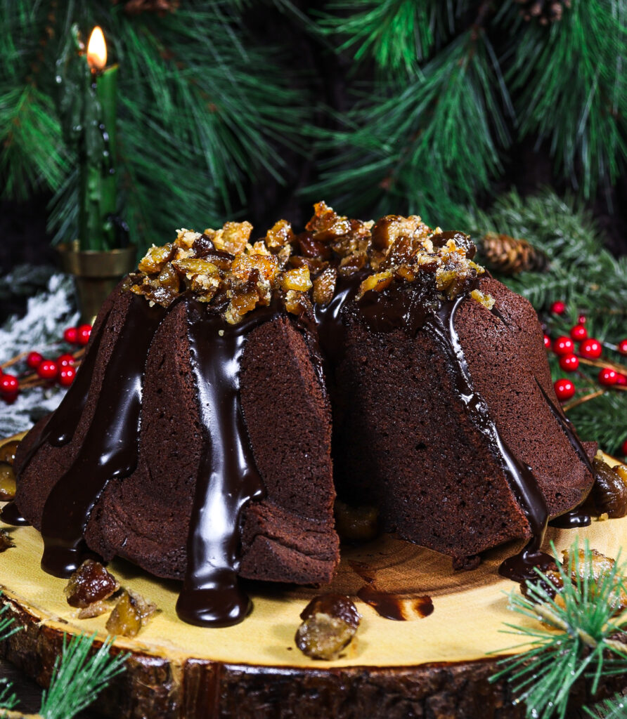 chocolate chestnut bundt cake, chocolate chestnut cake recipe, winter solstice dessert recipes