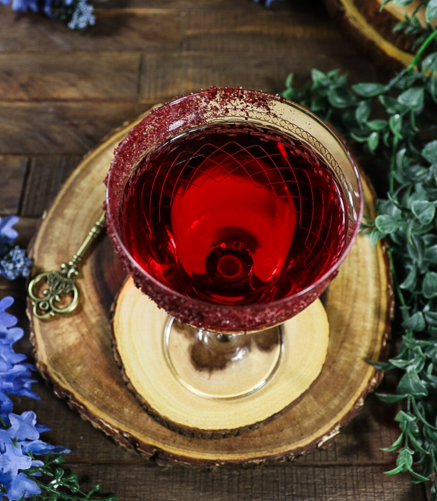 clarified cocktail, red cherry cocktail, alice in wonderland drinks