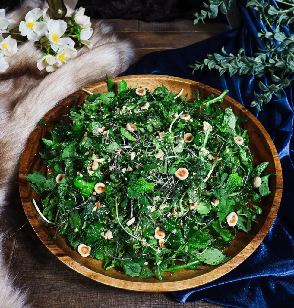 fresh herb salad, hazelnut vinaigrette, norse mythology asgard