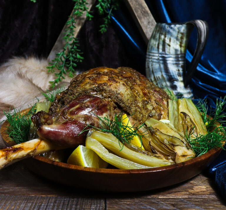 Slow Roasted Leg of Lamb with Mustard and Fennel