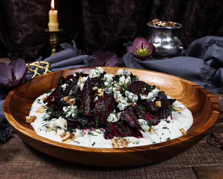 Roasted Beets with Honey Dill Vinaigrette, Blue Cheese, and Walnuts