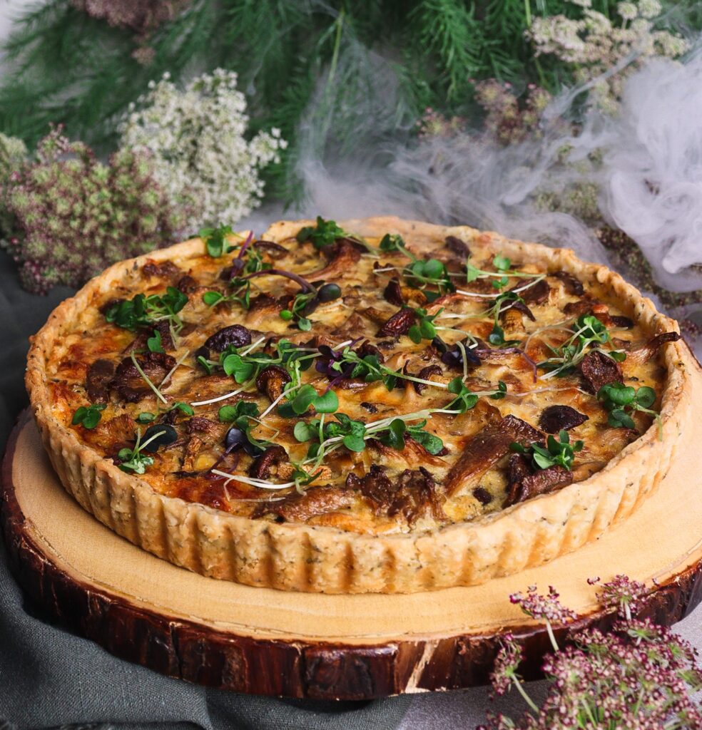 rustic mushroom tart, herbed pastry shell