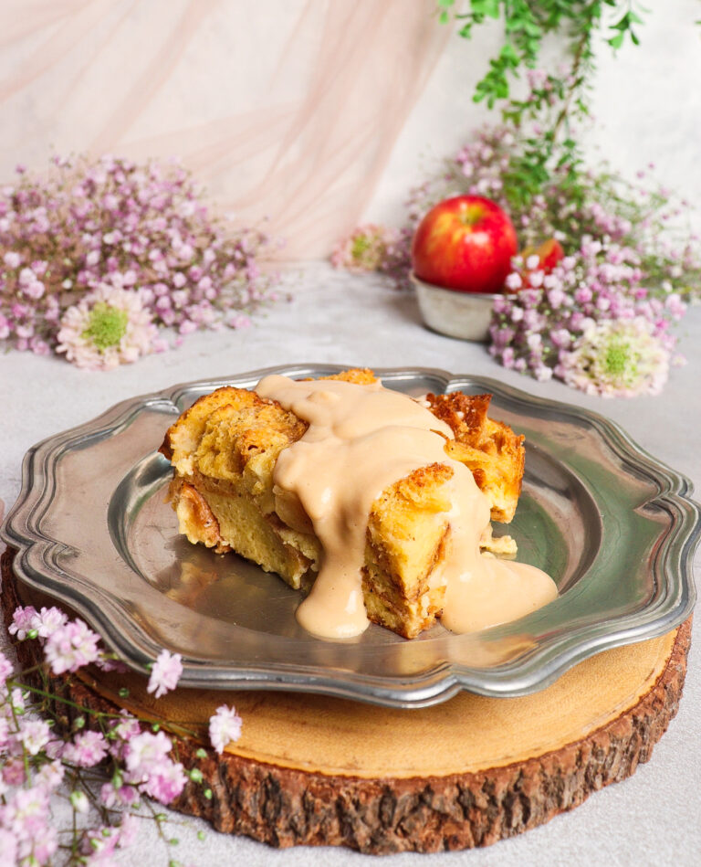 Apple Bread Pudding with Meadowsweet Custard