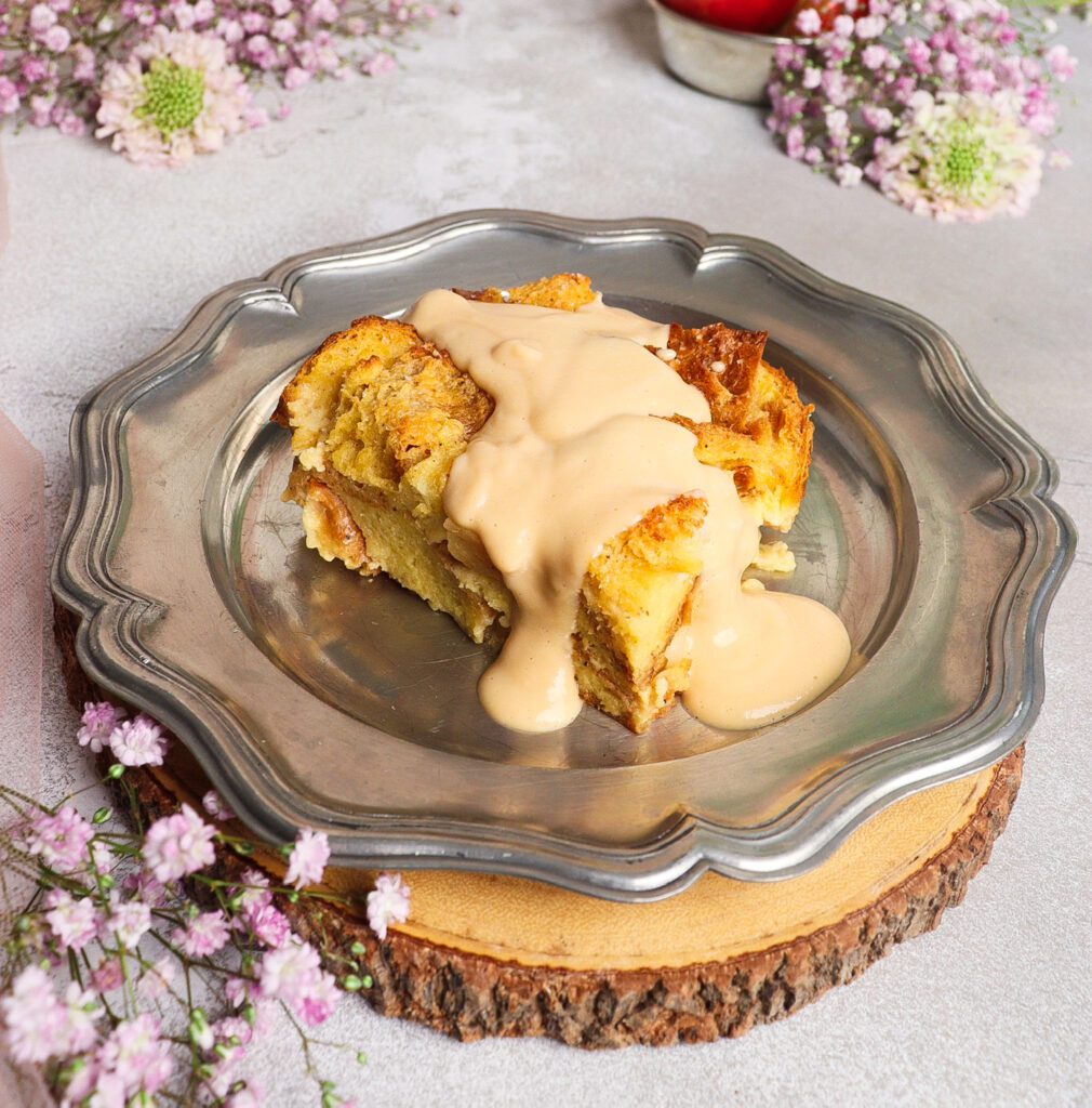 bread pudding with custard, mists of avalon, meadowsweet custard