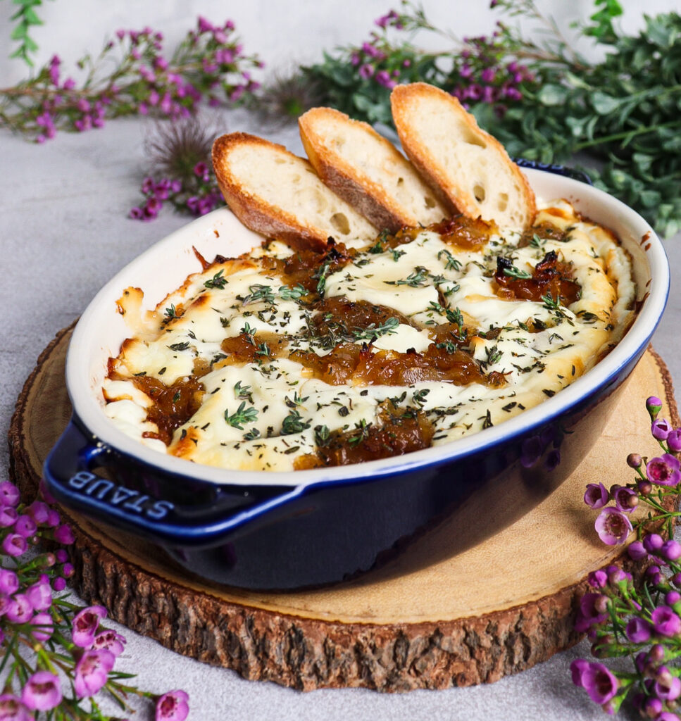 baked goat cheese, caramelized onions and goat cheese