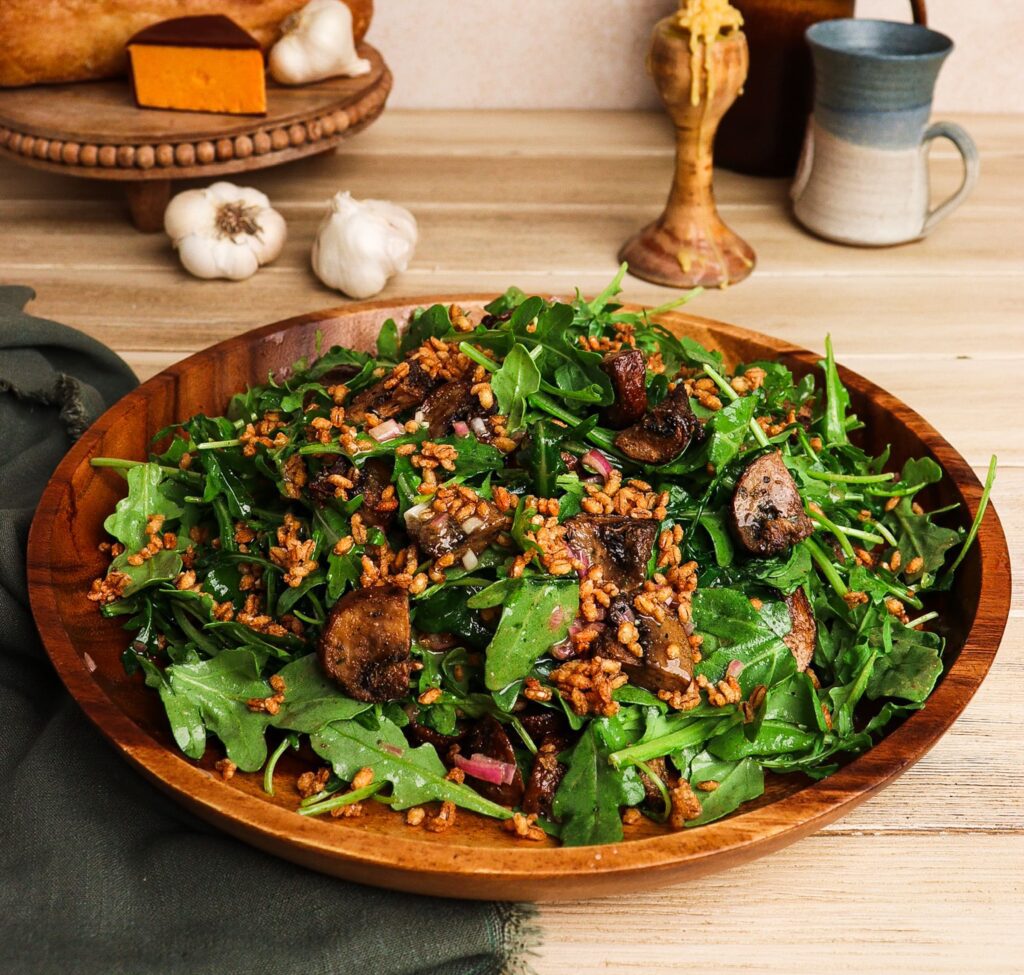 roasted mushroom salad, crispy barley, warm mushroom salad with vinaigrette, recipes from the hobbit