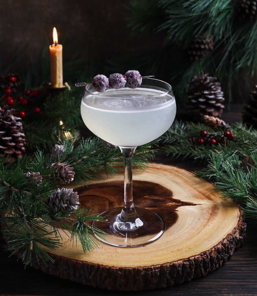 white cranberry gin cocktail, cranberry winter cocktail, christmas cocktail drink