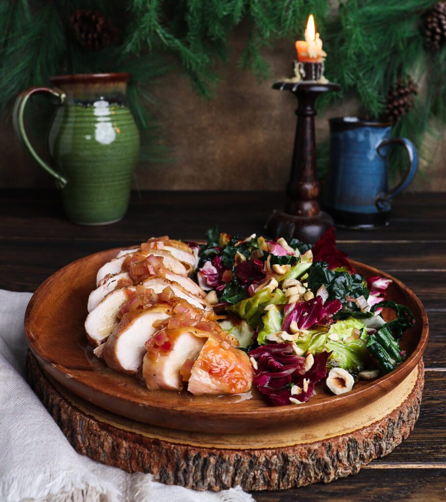 roasted chicken and winter greens salad, pan drippings vinaigrette, hobbit recipe