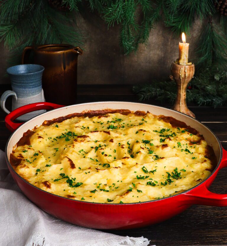 gardener's pie, lentil and mushroom pie, root vegetable mash, shire food