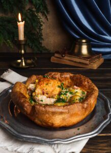 chicken braised in cider, chicken with bacon and leeks, literary recipe
