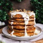 cottagecore breakfast, carrot cake pancakes, orange cream cheese glaze